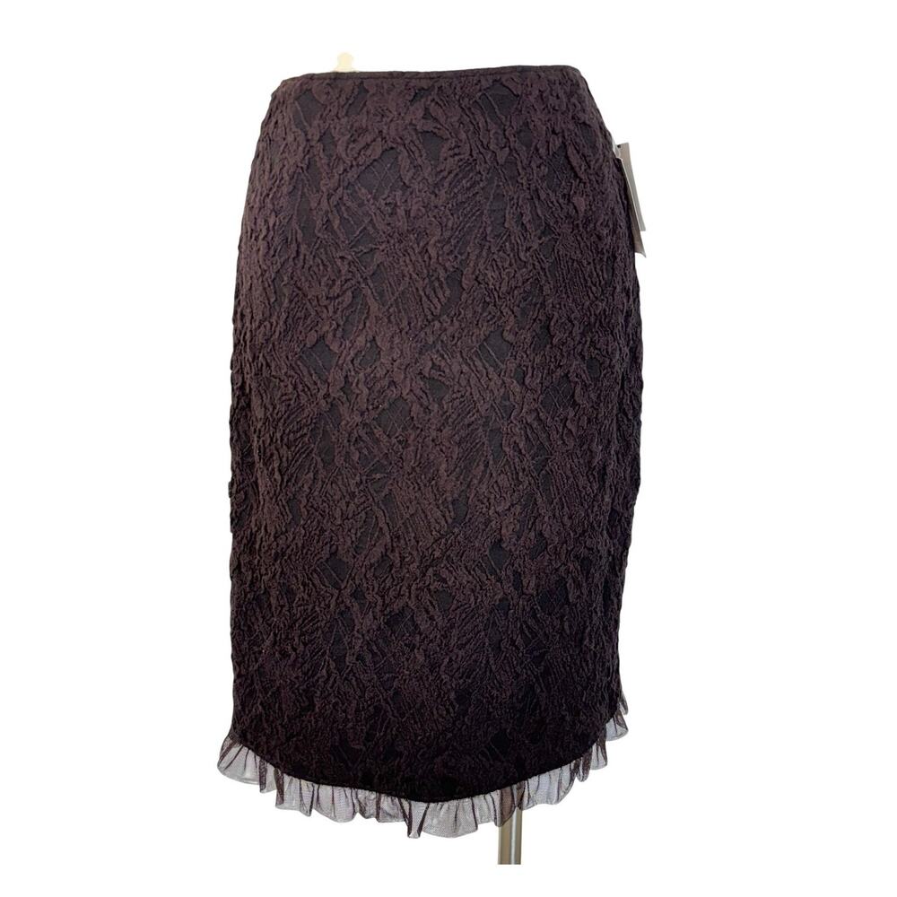Teri Jon by Rickie Freeman Textured Lace Pencil Skirt in Aubergine 8 NWT